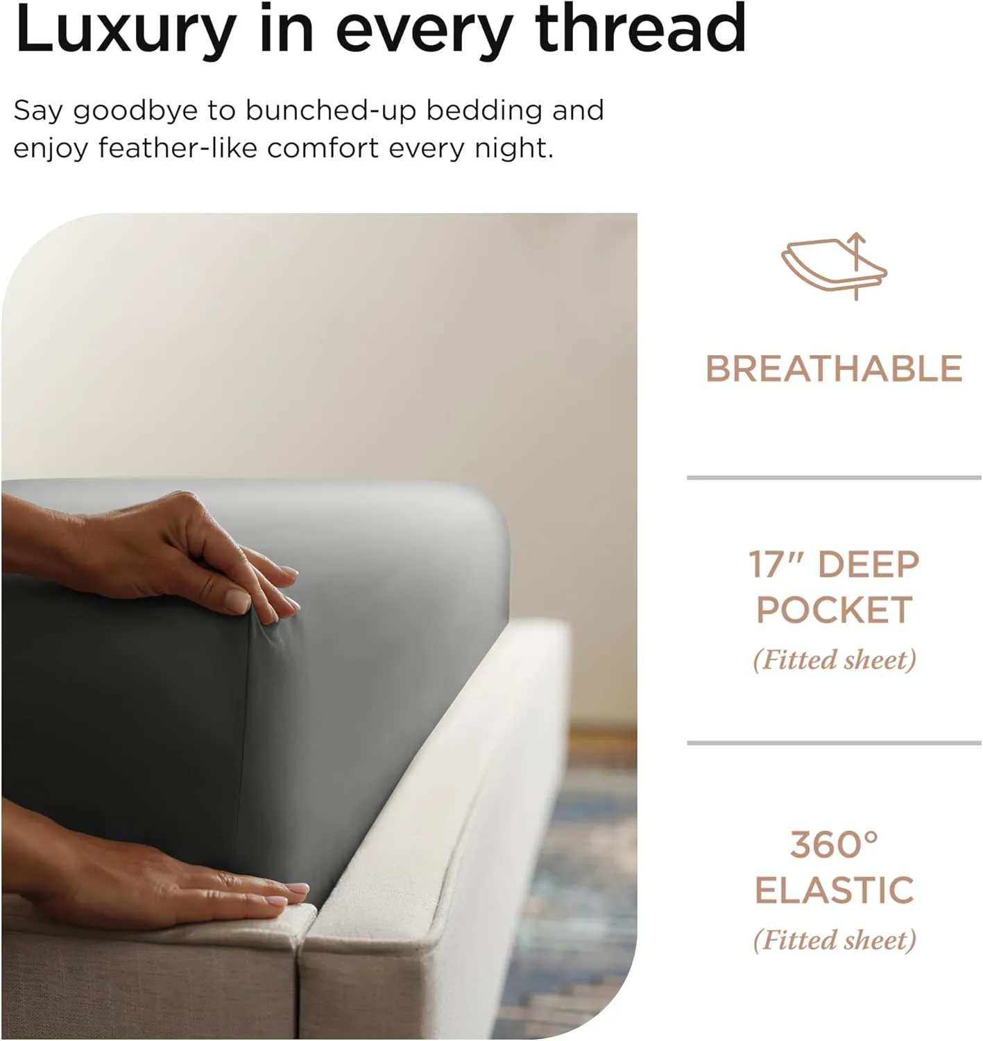 Threadmill Luxury 1200 Thread Count Supima Cotton Sheets, King Size, 4 Pc Dark Grey Set, 5-Star Hotel Quality with Elasticized Deep Pocket King Sheets