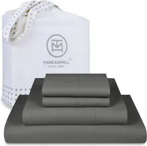 Threadmill Luxury 1200 Thread Count Supima Cotton Sheets, King Size, 4 Pc Dark Grey Set, 5-Star Hotel Quality with Elasticized Deep Pocket King Sheets