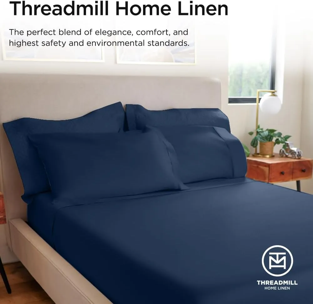 Threadmill Luxury 800 Thread Count King 100% Cotton Sheets - Folkstone Blue Sateen Weave Bed-Sheets, Better Than Egyptian Cotton, 4 Pc Solid Soft Bed Set, Fits 16" Deep Pocket