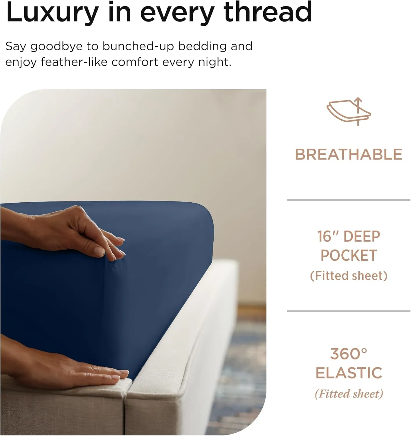 Threadmill Luxury 800 Thread Count King 100% Cotton Sheets - Folkstone Blue Sateen Weave Bed-Sheets, Better Than Egyptian Cotton, 4 Pc Solid Soft Bed Set, Fits 16" Deep Pocket