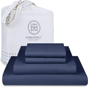 Threadmill Luxury 800 Thread Count King 100% Cotton Sheets - Folkstone Blue Sateen Weave Bed-Sheets, Better Than Egyptian Cotton, 4 Pc Solid Soft Bed Set, Fits 16" Deep Pocket