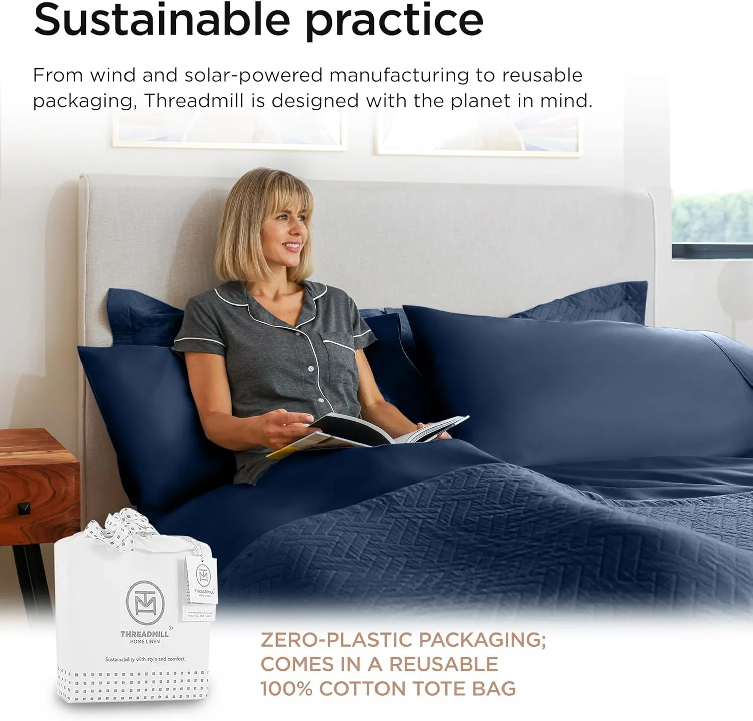 Threadmill Luxury 800 Thread Count King 100% Cotton Sheets - Folkstone Blue Sateen Weave Bed-Sheets, Better Than Egyptian Cotton, 4 Pc Solid Soft Bed Set, Fits 16" Deep Pocket