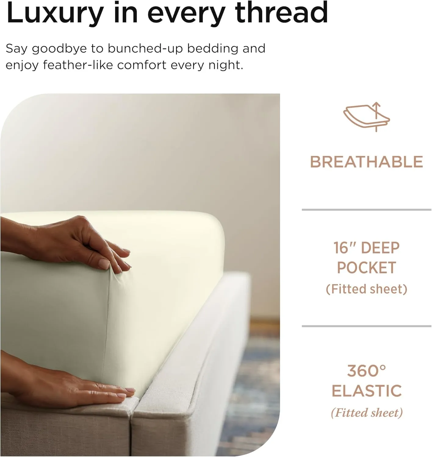 Threadmill Luxury 800 Thread Count King 100% Cotton Sheets - Ivory Sateen Weave Bed-Sheets, Better Than Egyptian Cotton, 4 Pc Solid Soft Bed Set, Fits 16" Deep Pocket