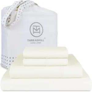 Threadmill Luxury 800 Thread Count King 100% Cotton Sheets - Ivory Sateen Weave Bed-Sheets, Better Than Egyptian Cotton, 4 Pc Solid Soft Bed Set, Fits 16" Deep Pocket