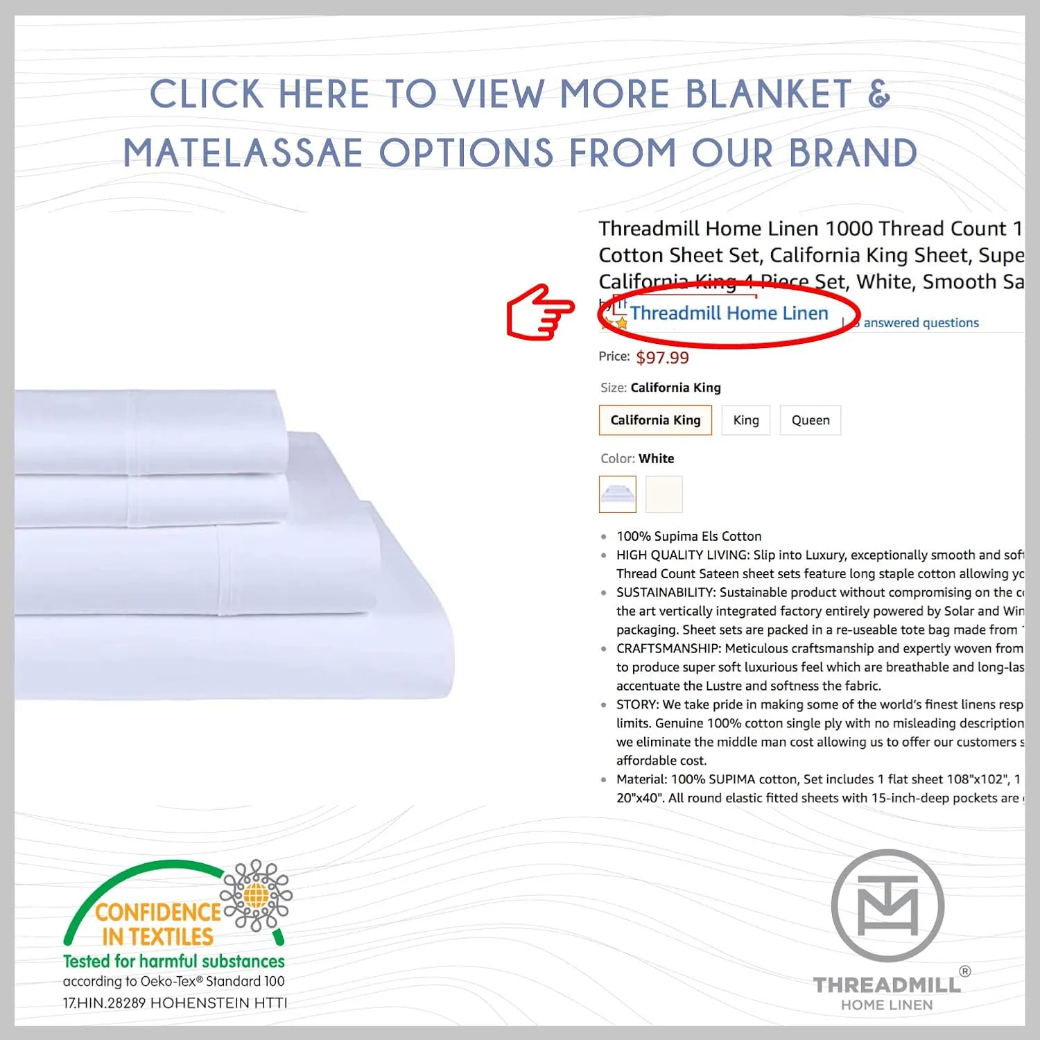 Threadmill Luxury King Size Pillow Cases 2 Piece Set| 800 Thread Count Sateen Weave | 100% Cotton Pillow Covers | Extra Long Staple Cotton | Comfortable Ivory Pillow Protectors
