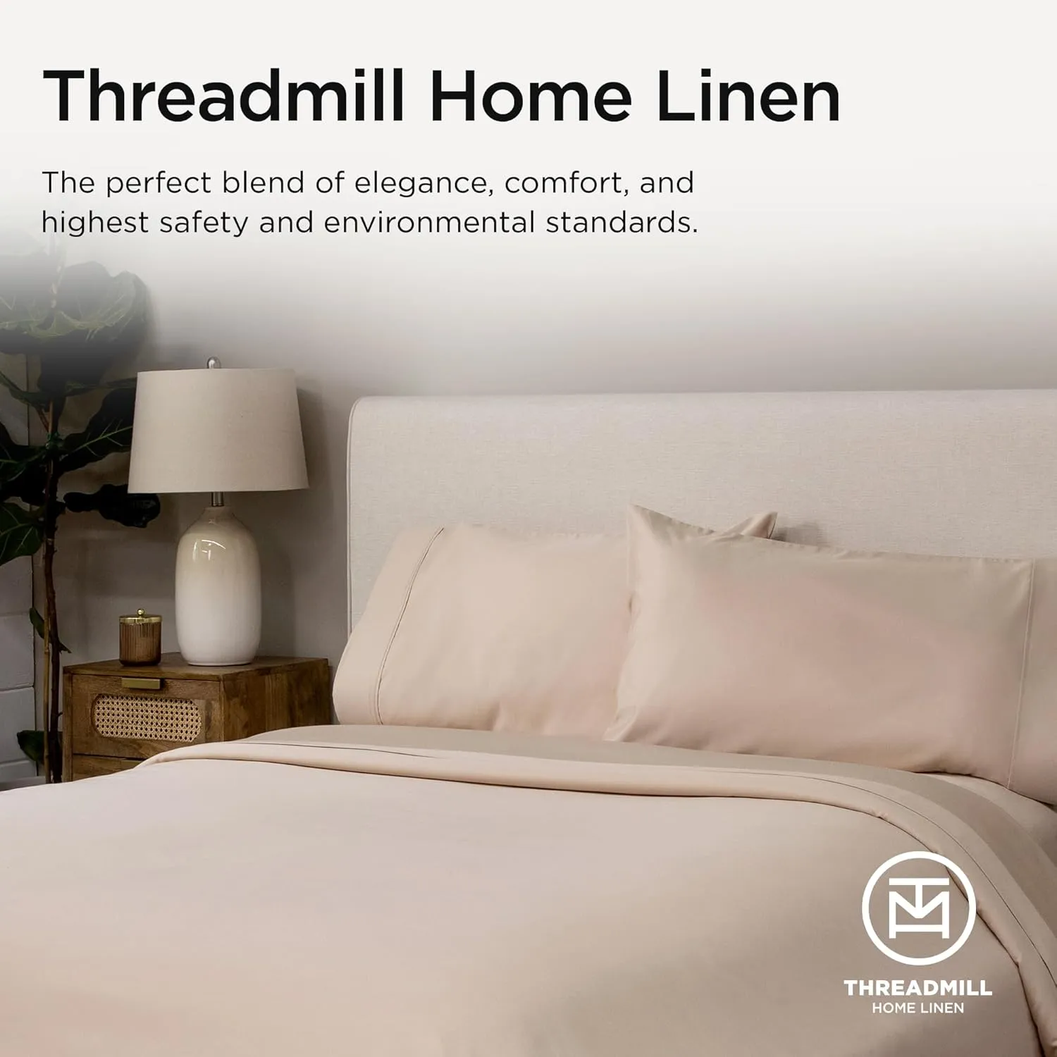 Threadmill Supima 1000 Thread Count Soft Cotton Cal King Bed Sheets, 4 Pc Beige Set, Elasticized Deep Pocket Cal King Sheets