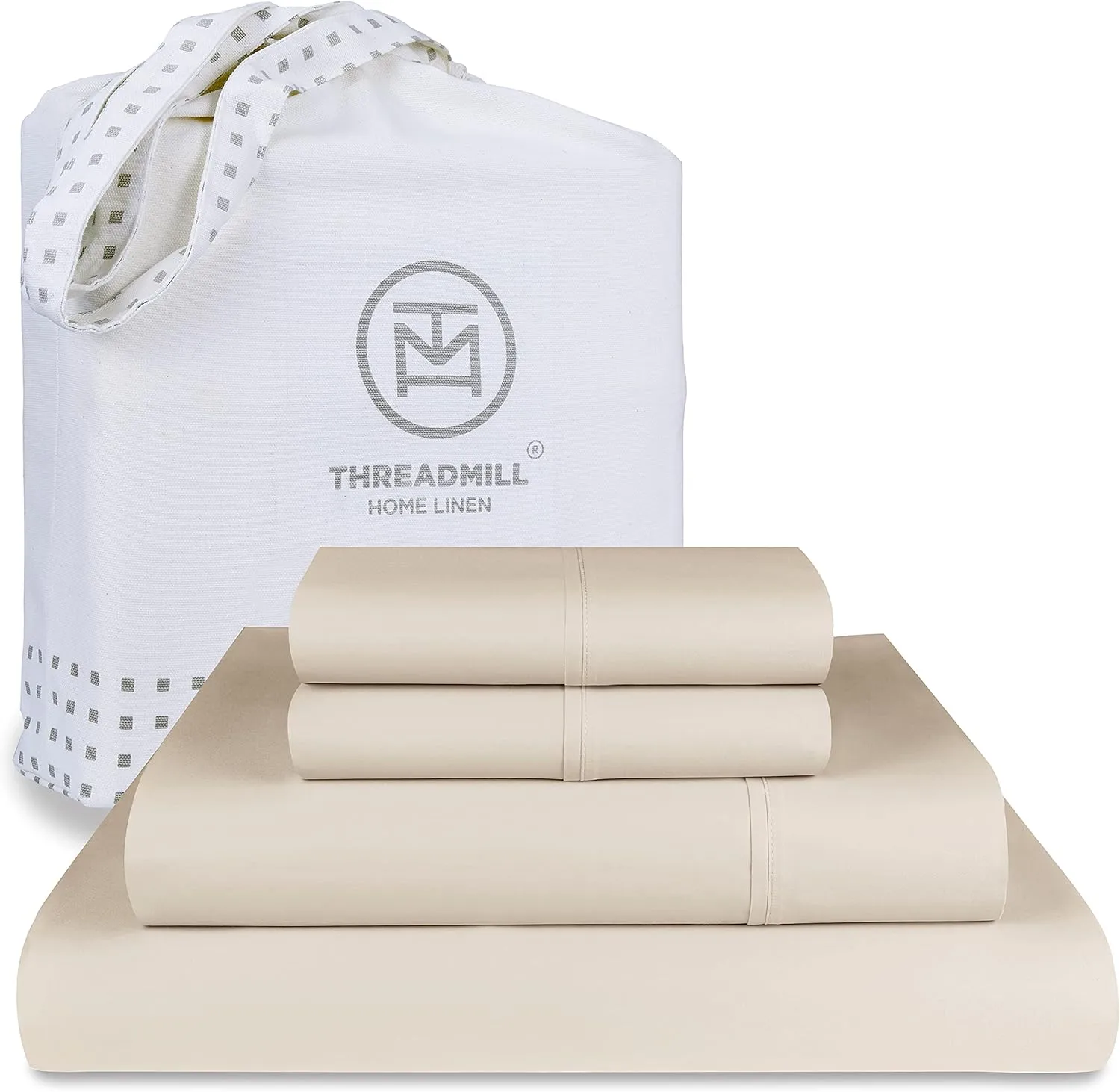 Threadmill Supima 1000 Thread Count Soft Cotton Cal King Bed Sheets, 4 Pc Beige Set, Elasticized Deep Pocket Cal King Sheets
