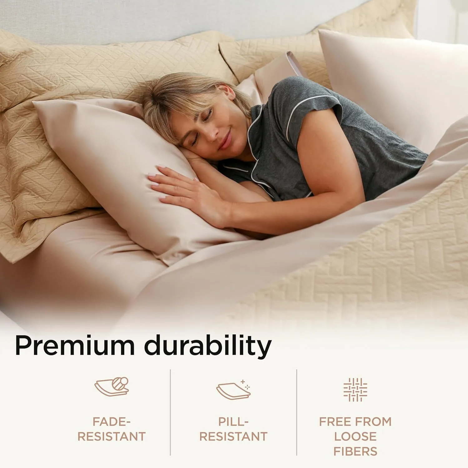 Threadmill Supima 1000 Thread Count Soft Cotton Cal King Bed Sheets, 4 Pc Beige Set, Elasticized Deep Pocket Cal King Sheets