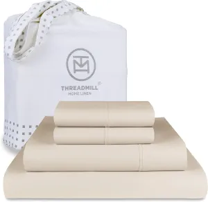 Threadmill Supima 1000 Thread Count Soft Cotton Cal King Bed Sheets, 4 Pc Beige Set, Elasticized Deep Pocket Cal King Sheets