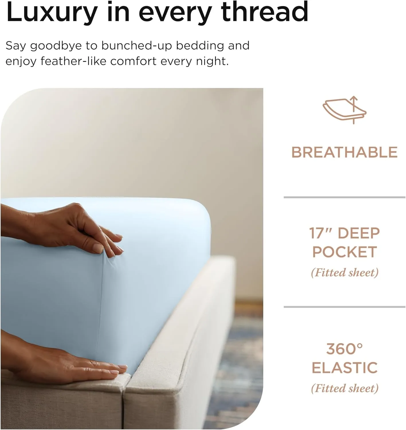 Threadmill Supima King Size Sheets, 1200 Thread Count, 4 Piece American Luxury Bed Sheets for King Mattress, 5 Star Hotel Quality Cotton Sheets with Elasticized Extra Deep Pocket, Light Blue