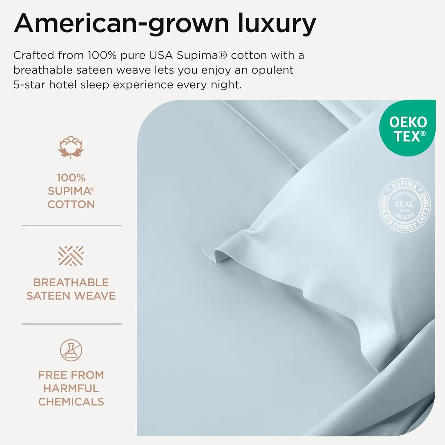 Threadmill Supima King Size Sheets, 1200 Thread Count, 4 Piece American Luxury Bed Sheets for King Mattress, 5 Star Hotel Quality Cotton Sheets with Elasticized Extra Deep Pocket, Light Blue