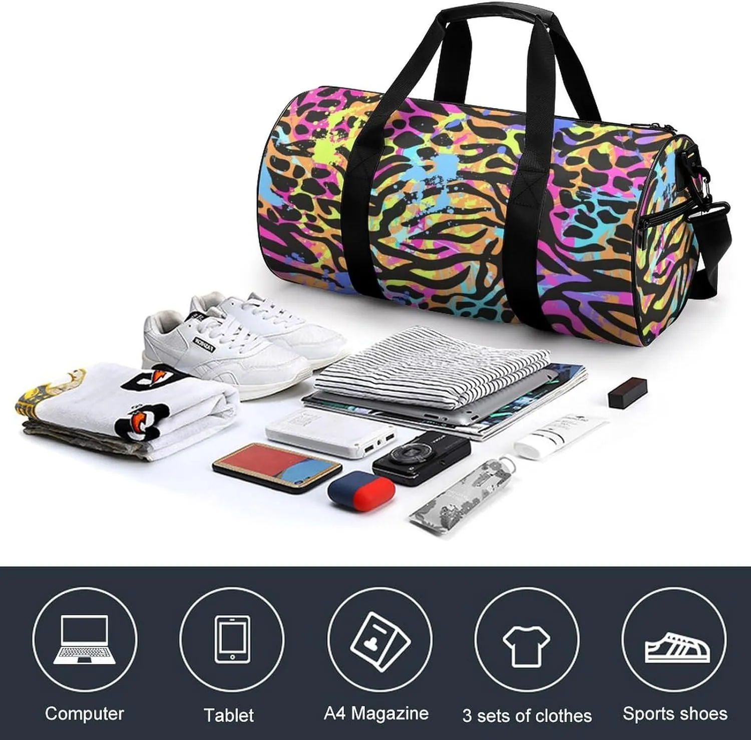 TigerPrint Large Capacity Cylindrical Fitness Bag Unisex