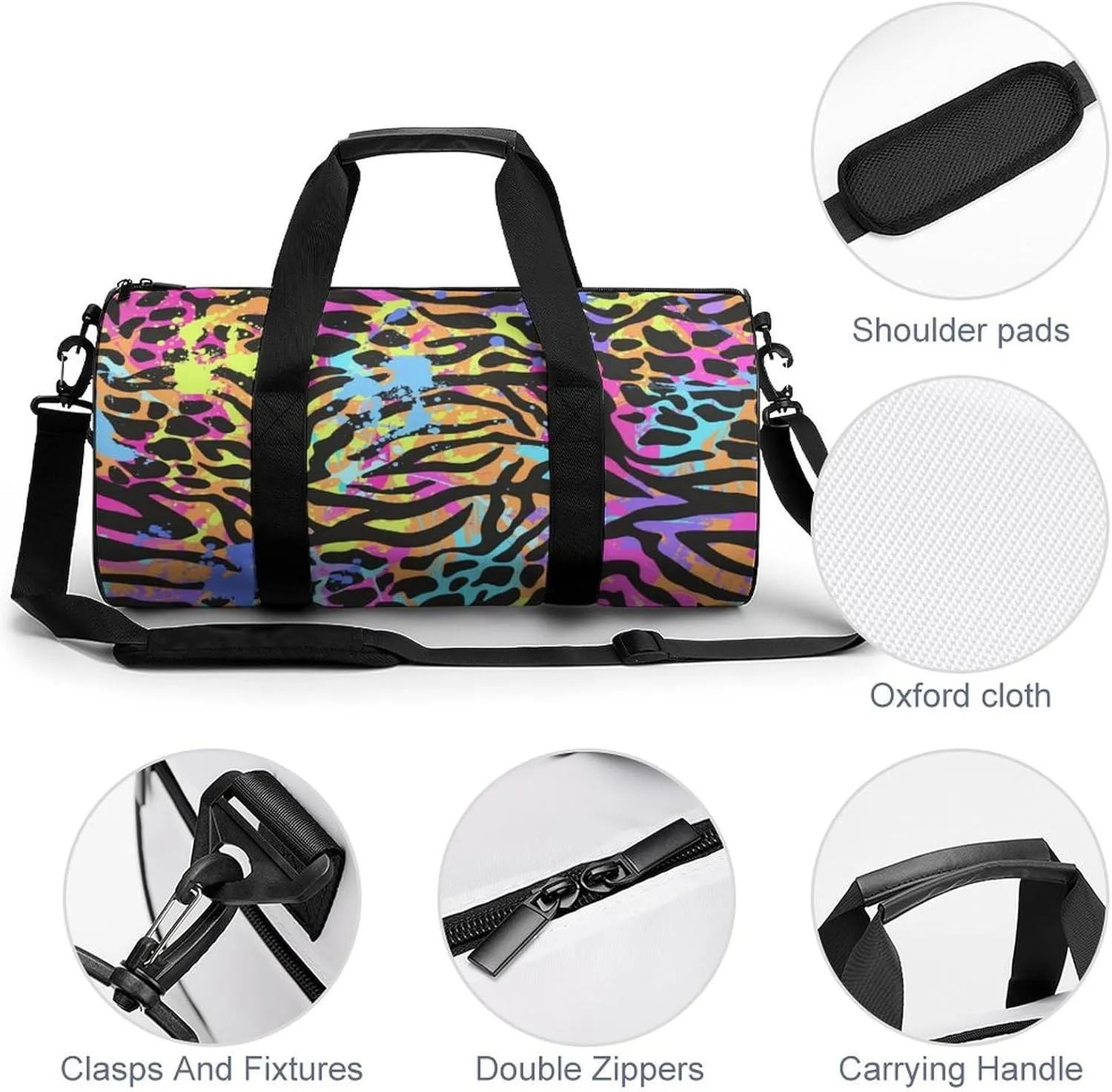 TigerPrint Large Capacity Cylindrical Fitness Bag Unisex