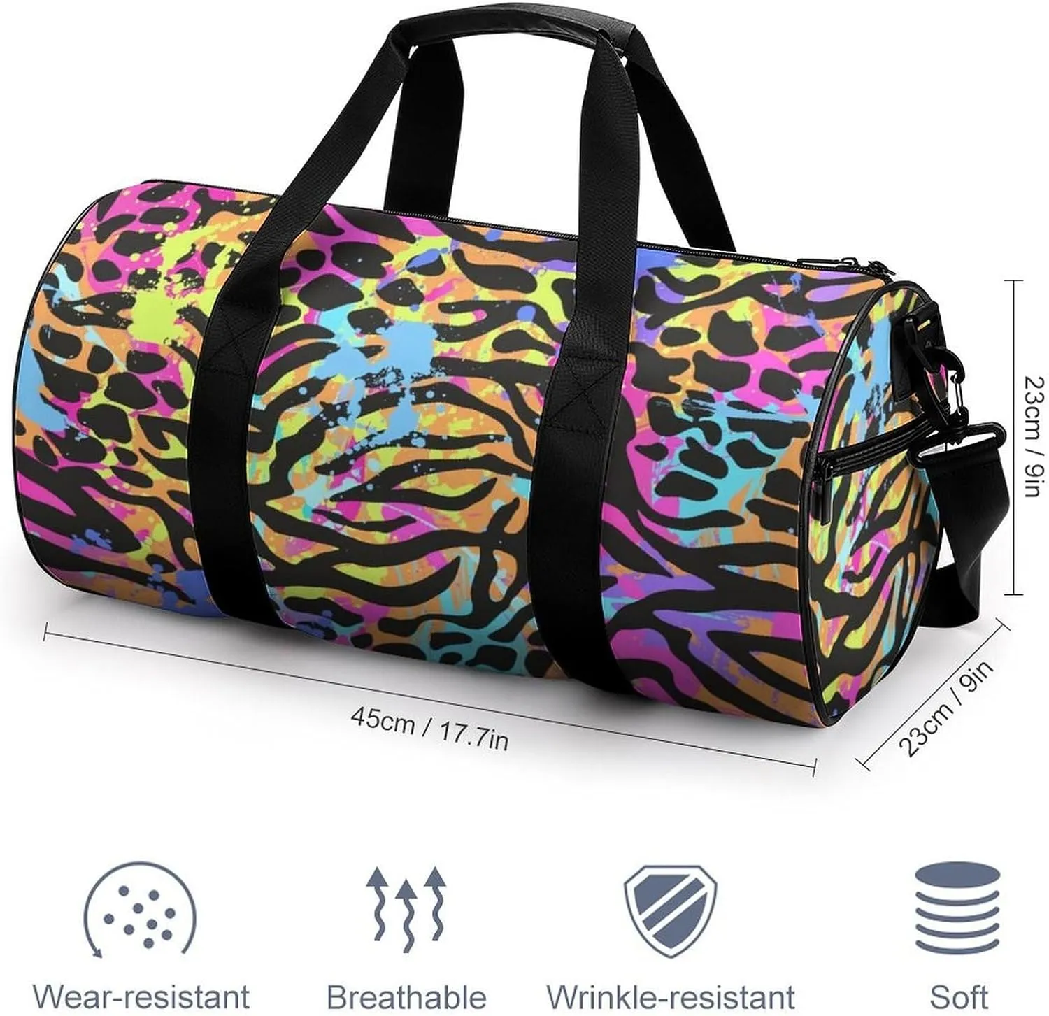 TigerPrint Large Capacity Cylindrical Fitness Bag Unisex