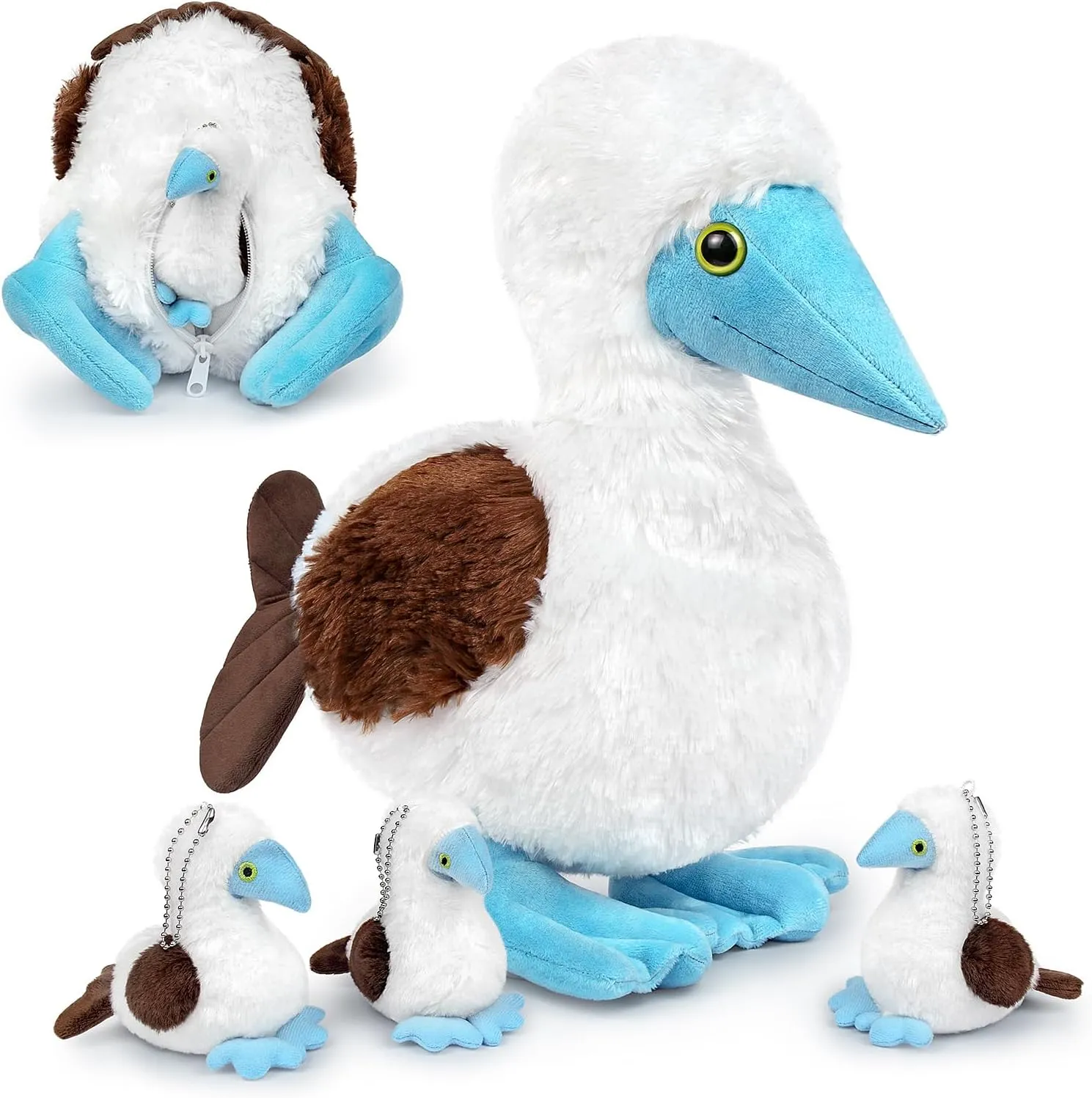 Tiny Heart Simulation Blue Footed Booby Plush Toy 4pcs 13.77inch Super Soft Cute Bird Blue Footed Booby Stuffed Animal Fun Kids Birthday Gift Home Decor