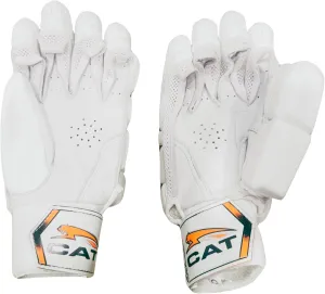 Titan CAT Cricket Gloves – Right-Handed, Men’s Professional Grade Batting Gloves – Premium Leather, Shock-Absorbing Padding, Ventilated Grip – Adult Size - White Orange - Silver