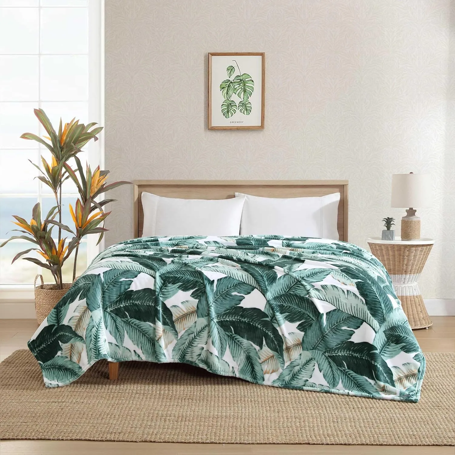 Tommy Bahama - King Blanket, Ultra Soft Plush Bedding, Coastal Inspired Bedding Essentials, Oeko-Tex Certified (Vintage Palms Green, King)