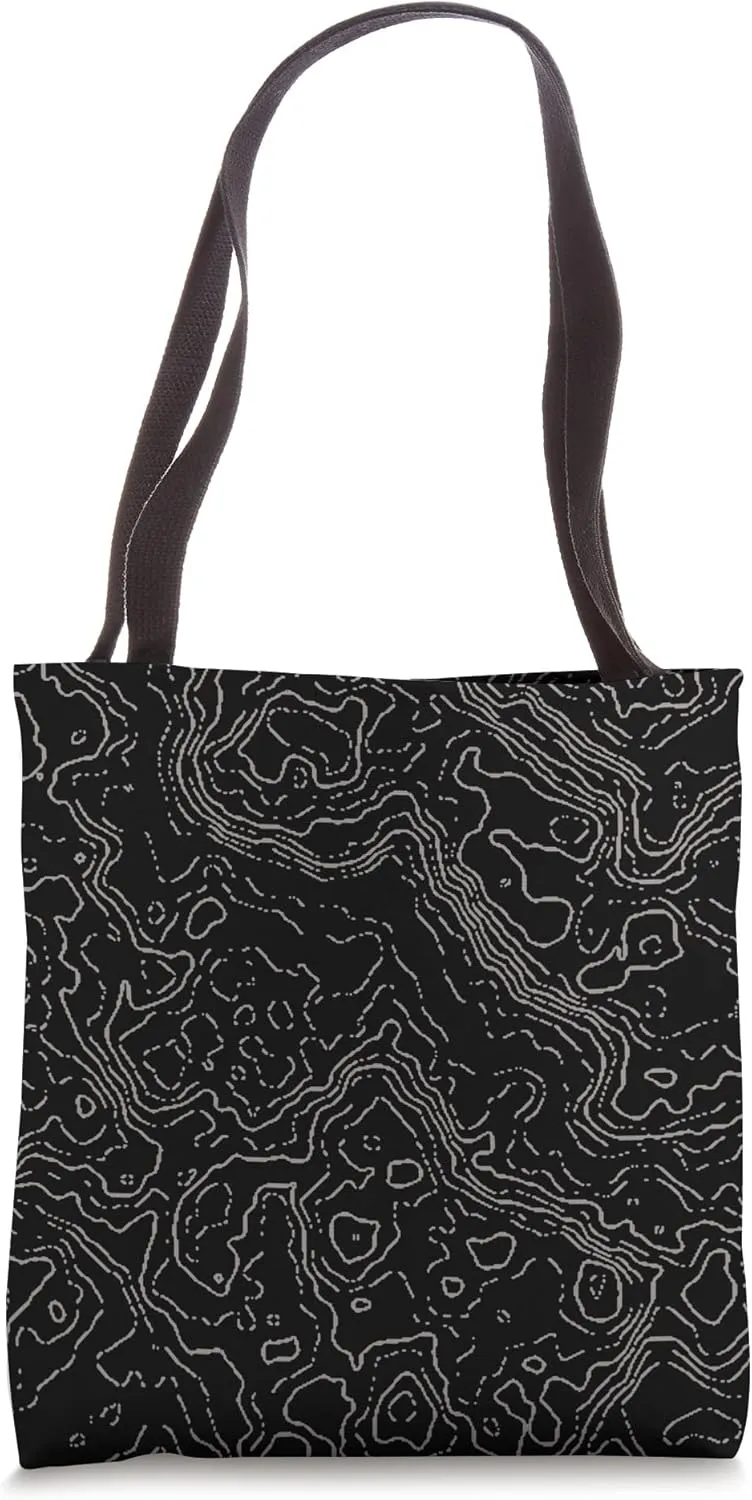 Topography Black & Grey Abstract Pattern Topographic Map Tote Bag
