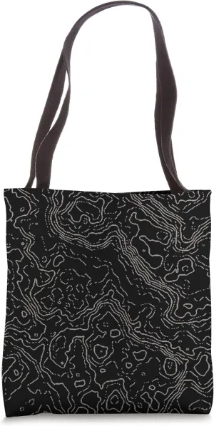 Topography Black & Grey Abstract Pattern Topographic Map Tote Bag