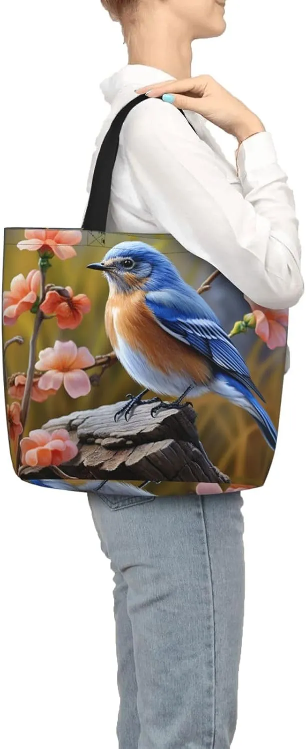 Tote Bag for Women Eastern Bluebird Shoulder Bag with Zipper Handbag Large Capacity Reusable Grocery Bag