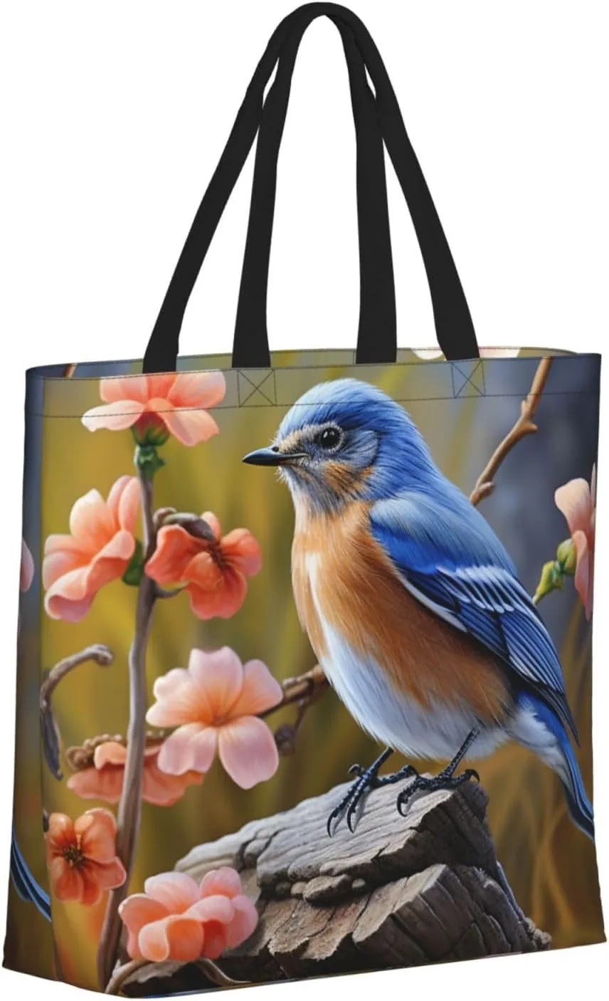Tote Bag for Women Eastern Bluebird Shoulder Bag with Zipper Handbag Large Capacity Reusable Grocery Bag