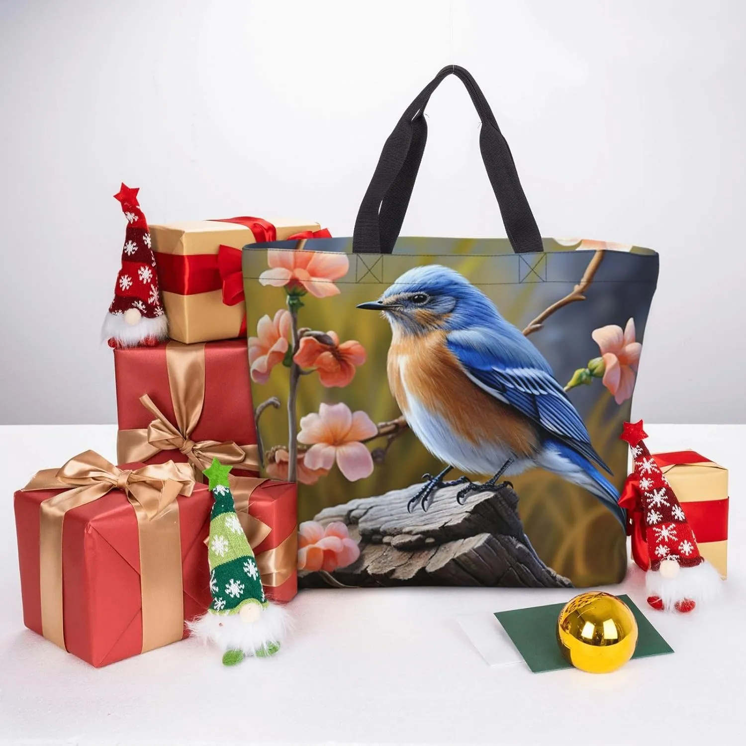 Tote Bag for Women Eastern Bluebird Shoulder Bag with Zipper Handbag Large Capacity Reusable Grocery Bag