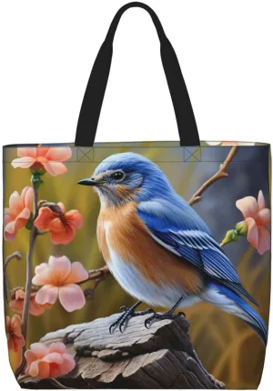 Tote Bag for Women Eastern Bluebird Shoulder Bag with Zipper Handbag Large Capacity Reusable Grocery Bag
