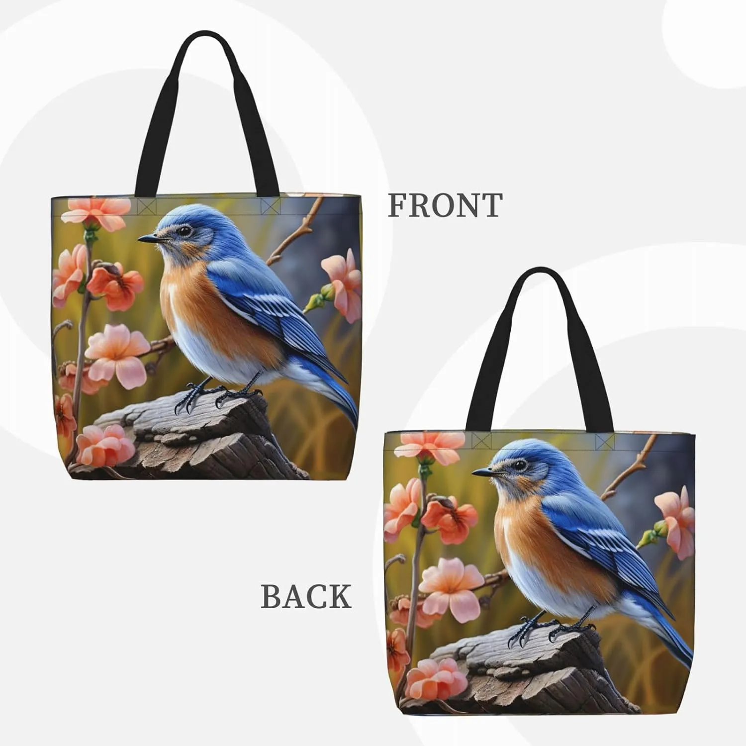 Tote Bag for Women Eastern Bluebird Shoulder Bag with Zipper Handbag Large Capacity Reusable Grocery Bag