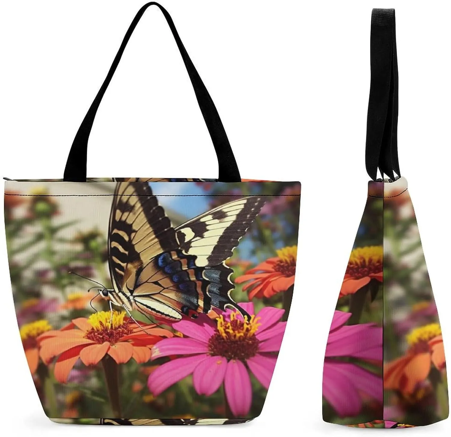 Tote Bag Reusable Grocery Bag with Zipper Funny Deer Women Shopping Bag Large Handbag for Work Travel