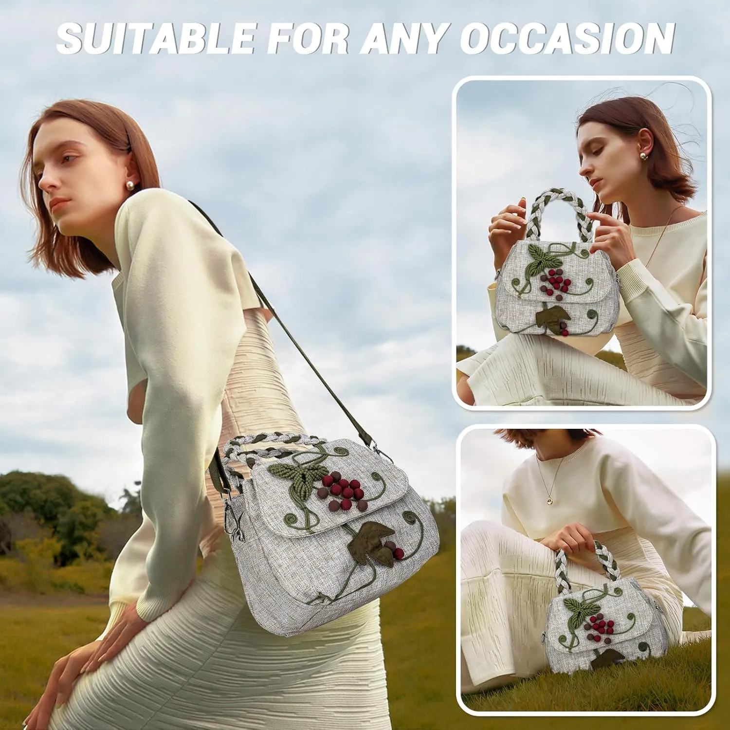 Tote Bag With Zipper, Small Crossbody Bags for Women Trendy, Hand-Woven Shoulder Handbags for Women