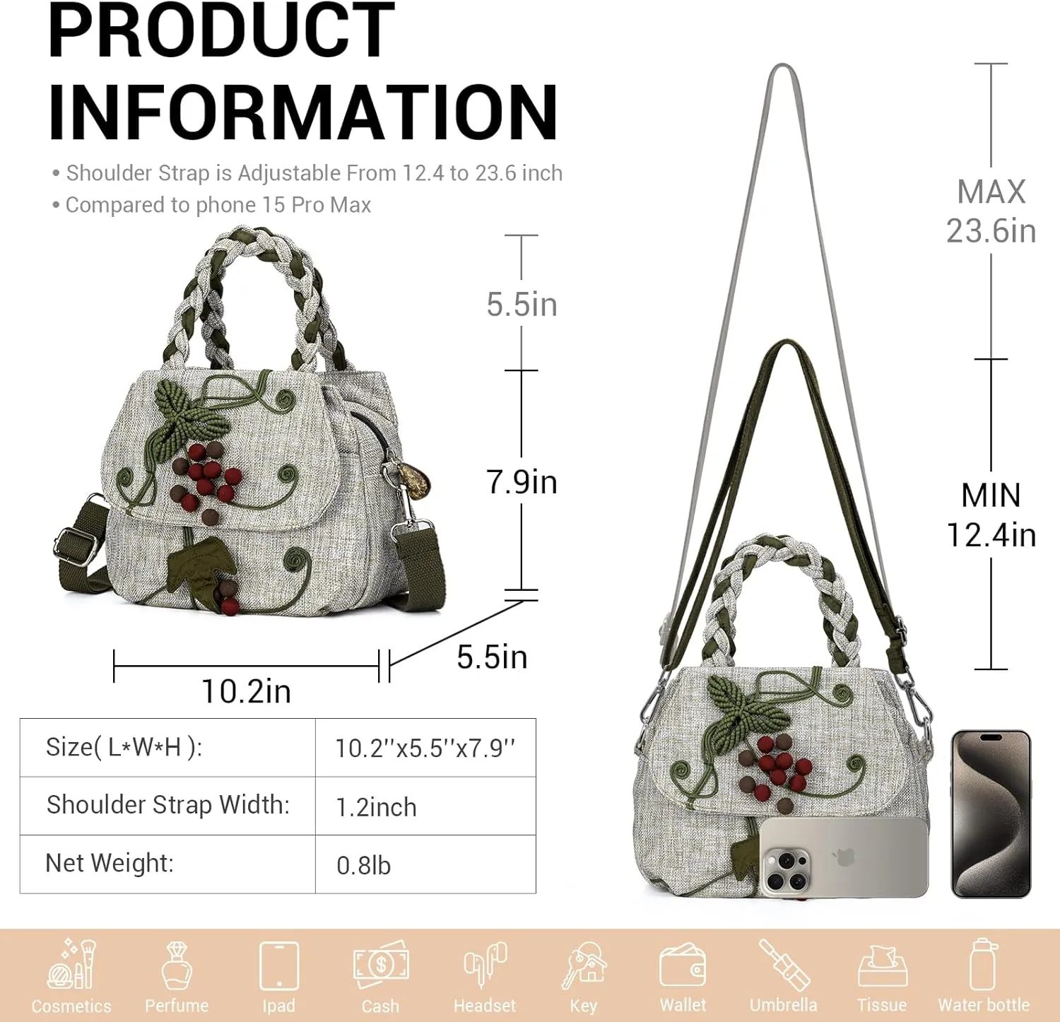 Tote Bag With Zipper, Small Crossbody Bags for Women Trendy, Hand-Woven Shoulder Handbags for Women