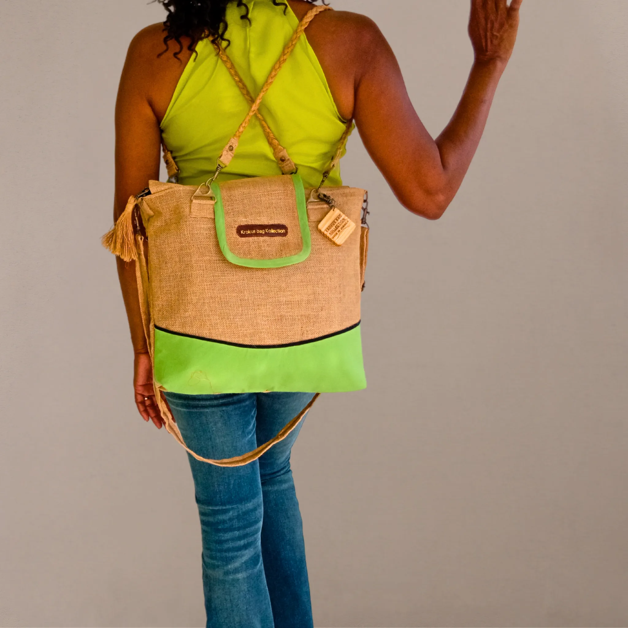 Tote Set, Lime Green Linen Trim