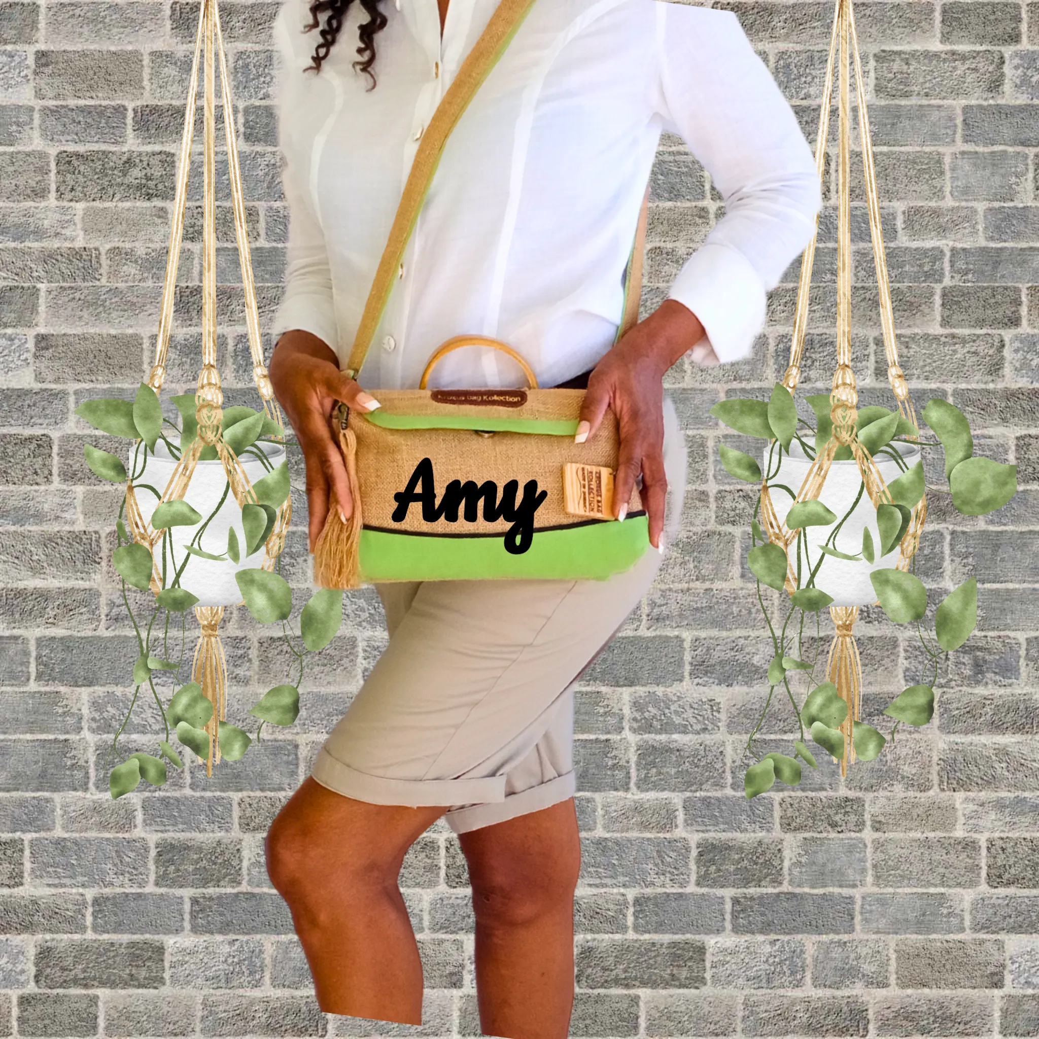 Tote Set, Lime Green Linen Trim