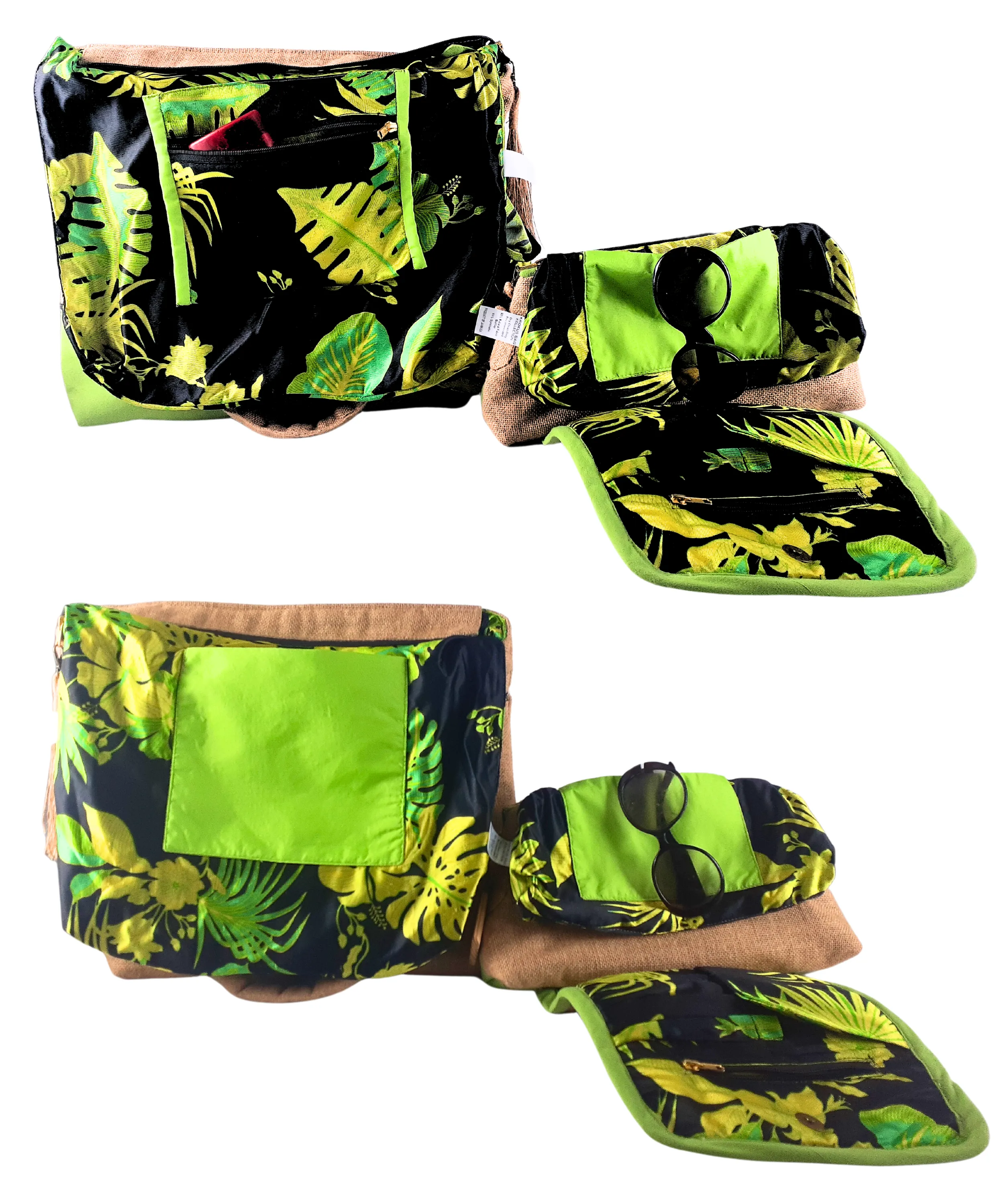 Tote Set, Lime Green Linen Trim