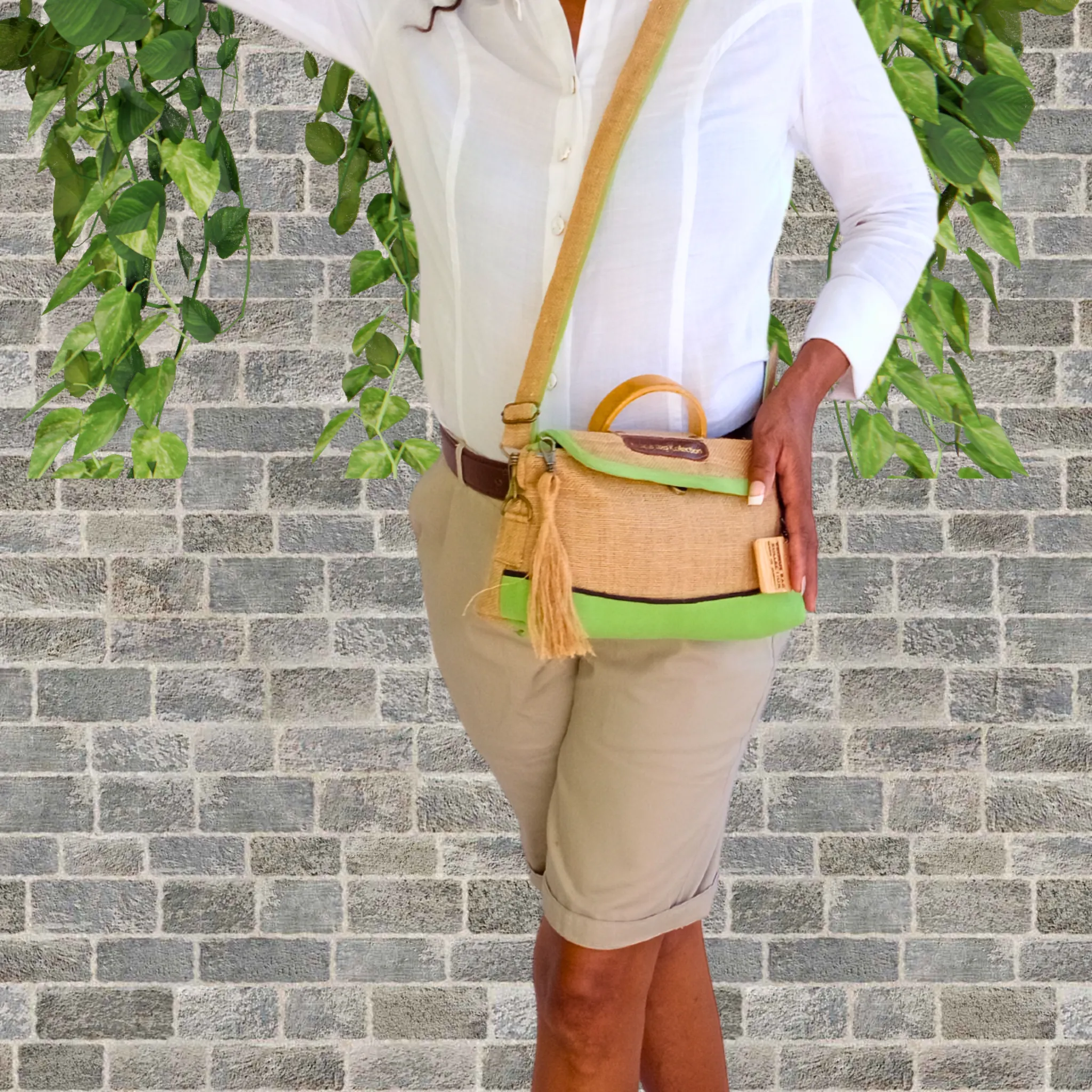 Tote Set, Lime Green Linen Trim