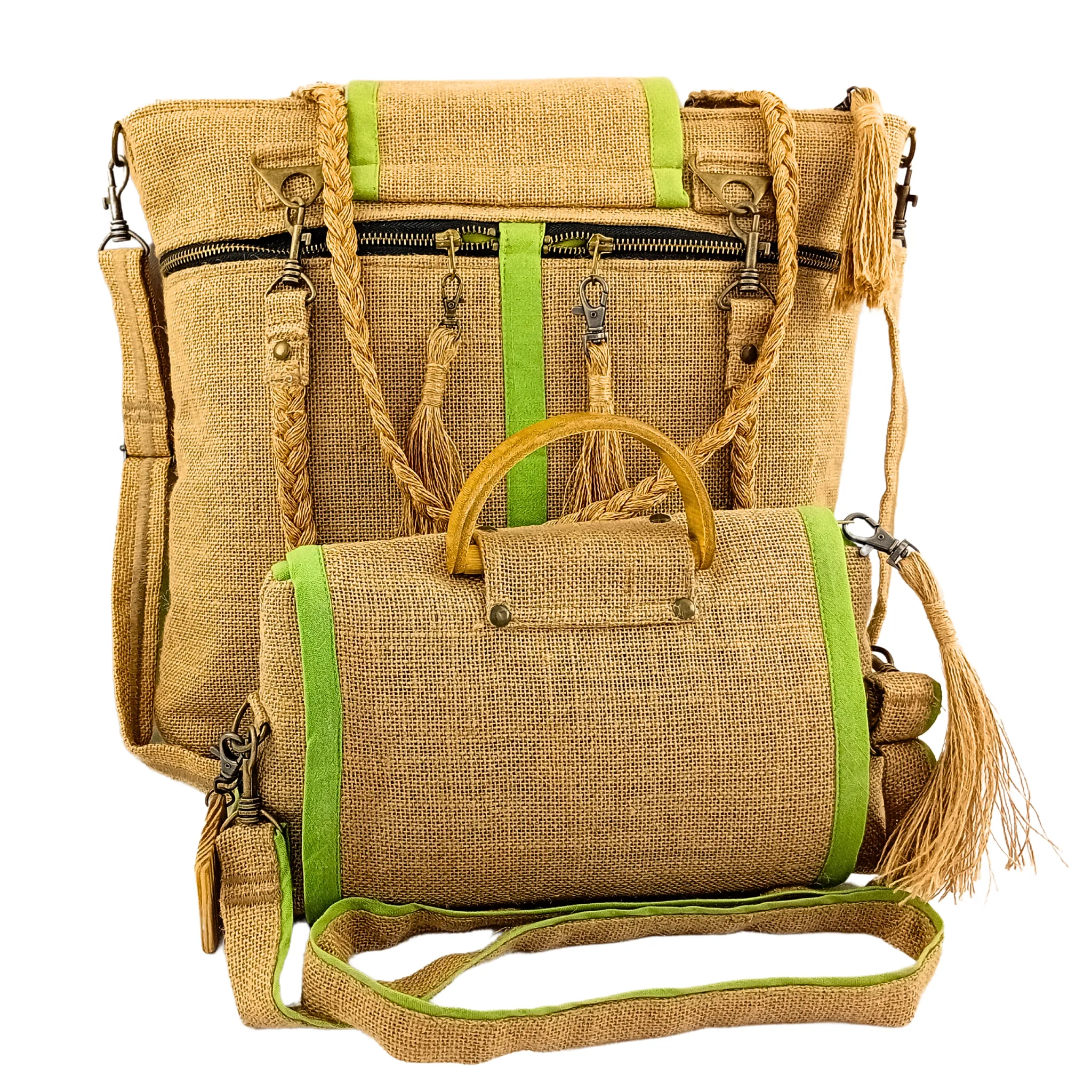 Tote Set, Lime Green Linen Trim