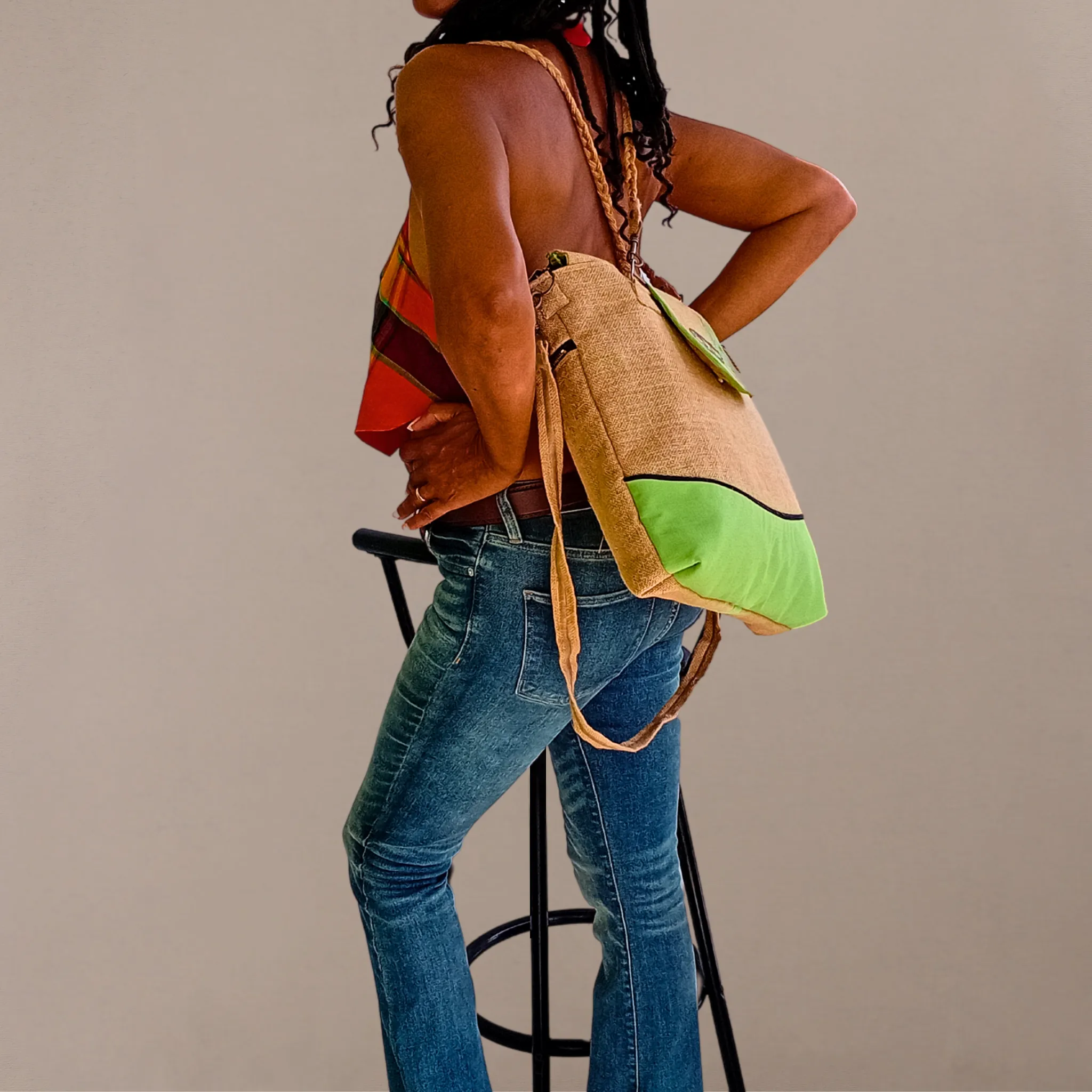 Tote Set, Lime Green Linen Trim