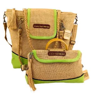 Tote Set, Lime Green Linen Trim