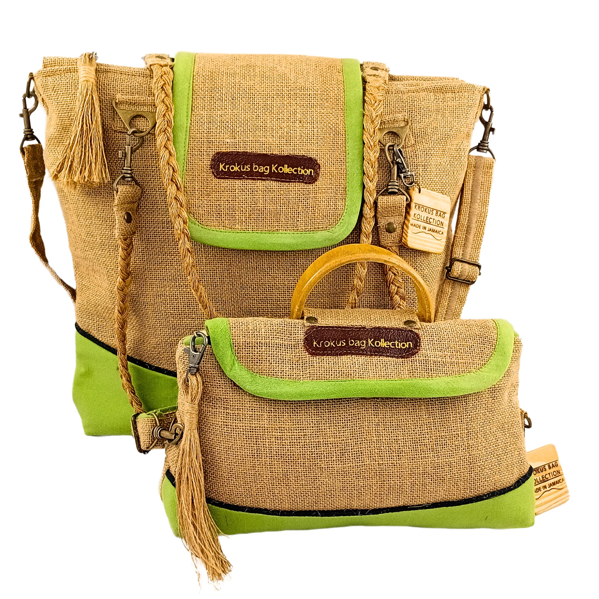 Tote Set, Lime Green Linen Trim