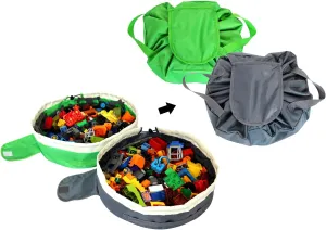 Toy Storage Bag for Kids - 2 PCS Mini Toy Play Mat by Drawstring Portable Toy Storage Bag (Green and Grey)