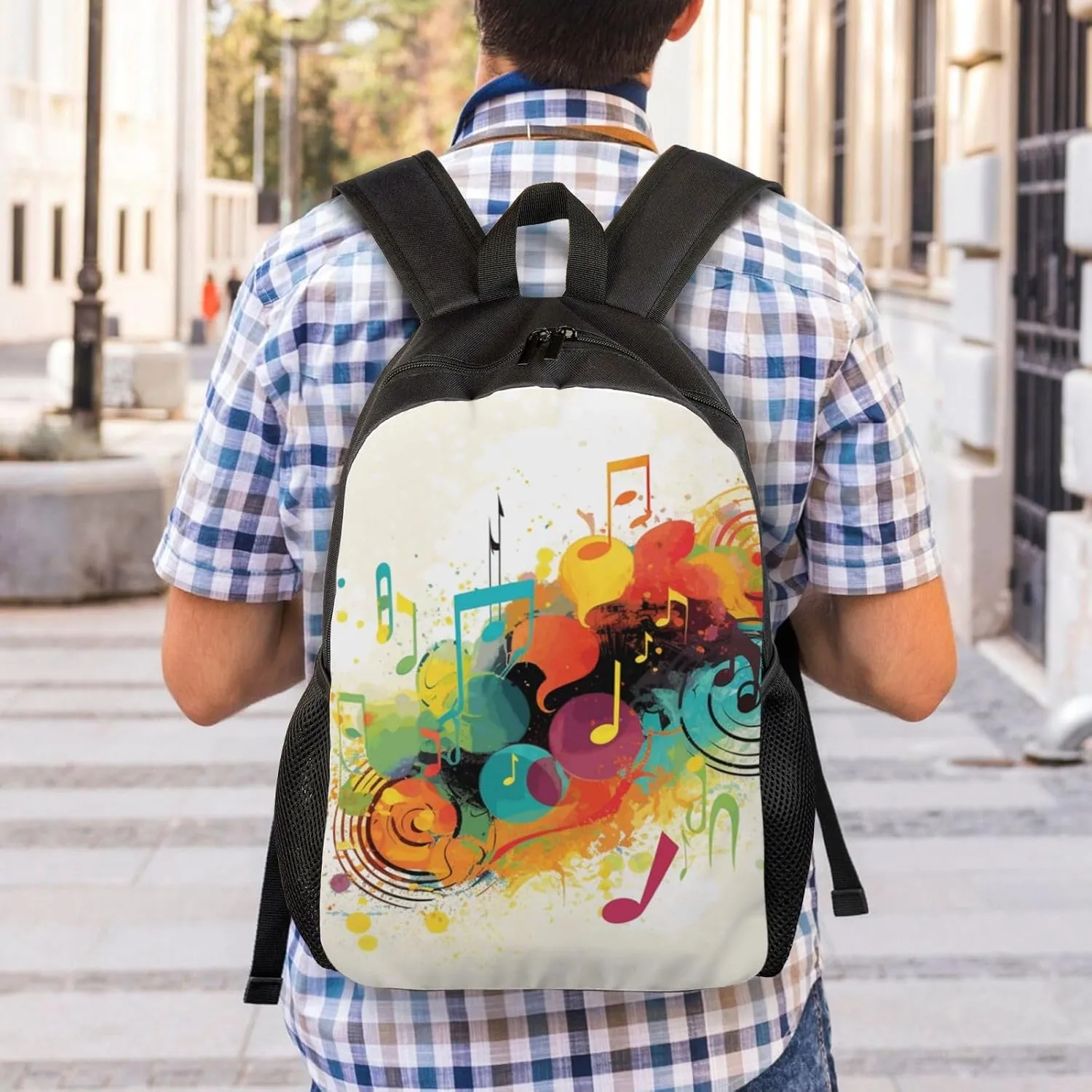 Travel Backpack for Women Men Lightweight 17 inch Laptop Bag Abstract Music Themed Backpack Casual Daypack