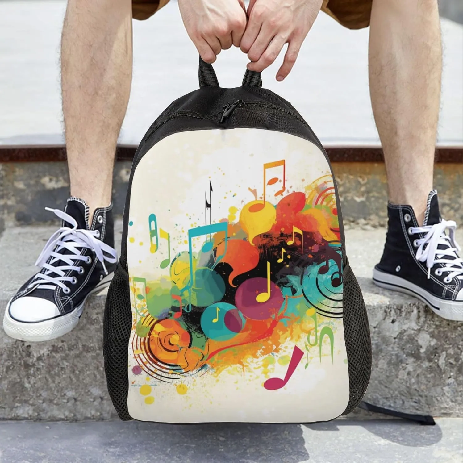 Travel Backpack for Women Men Lightweight 17 inch Laptop Bag Abstract Music Themed Backpack Casual Daypack