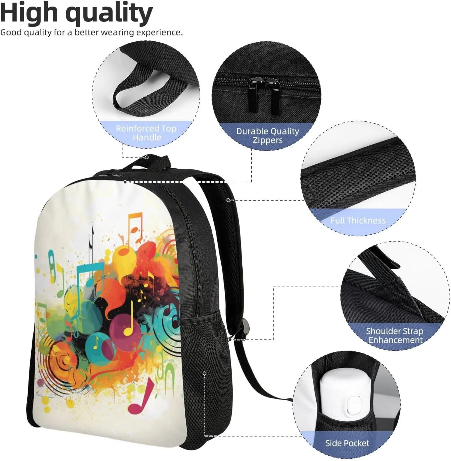 Travel Backpack for Women Men Lightweight 17 inch Laptop Bag Abstract Music Themed Backpack Casual Daypack