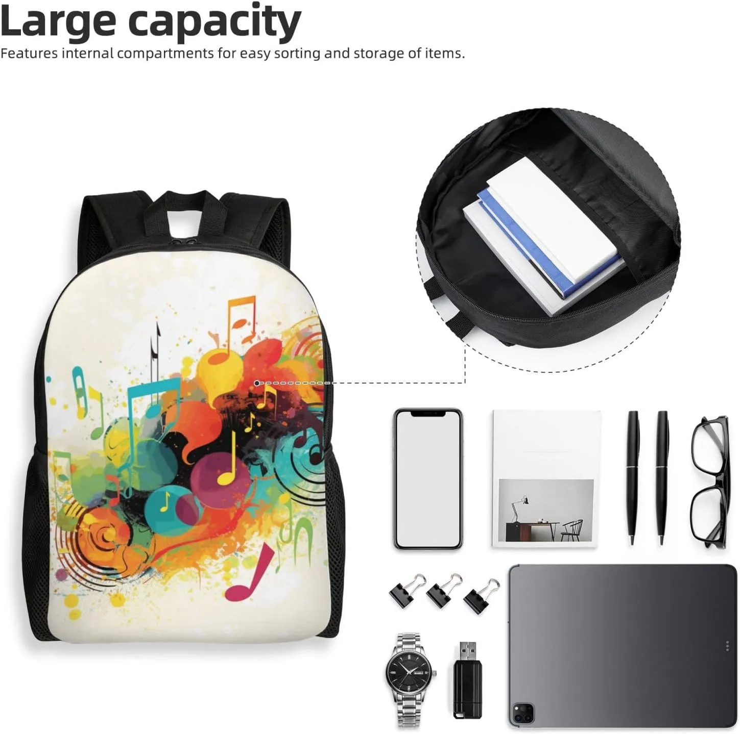 Travel Backpack for Women Men Lightweight 17 inch Laptop Bag Abstract Music Themed Backpack Casual Daypack