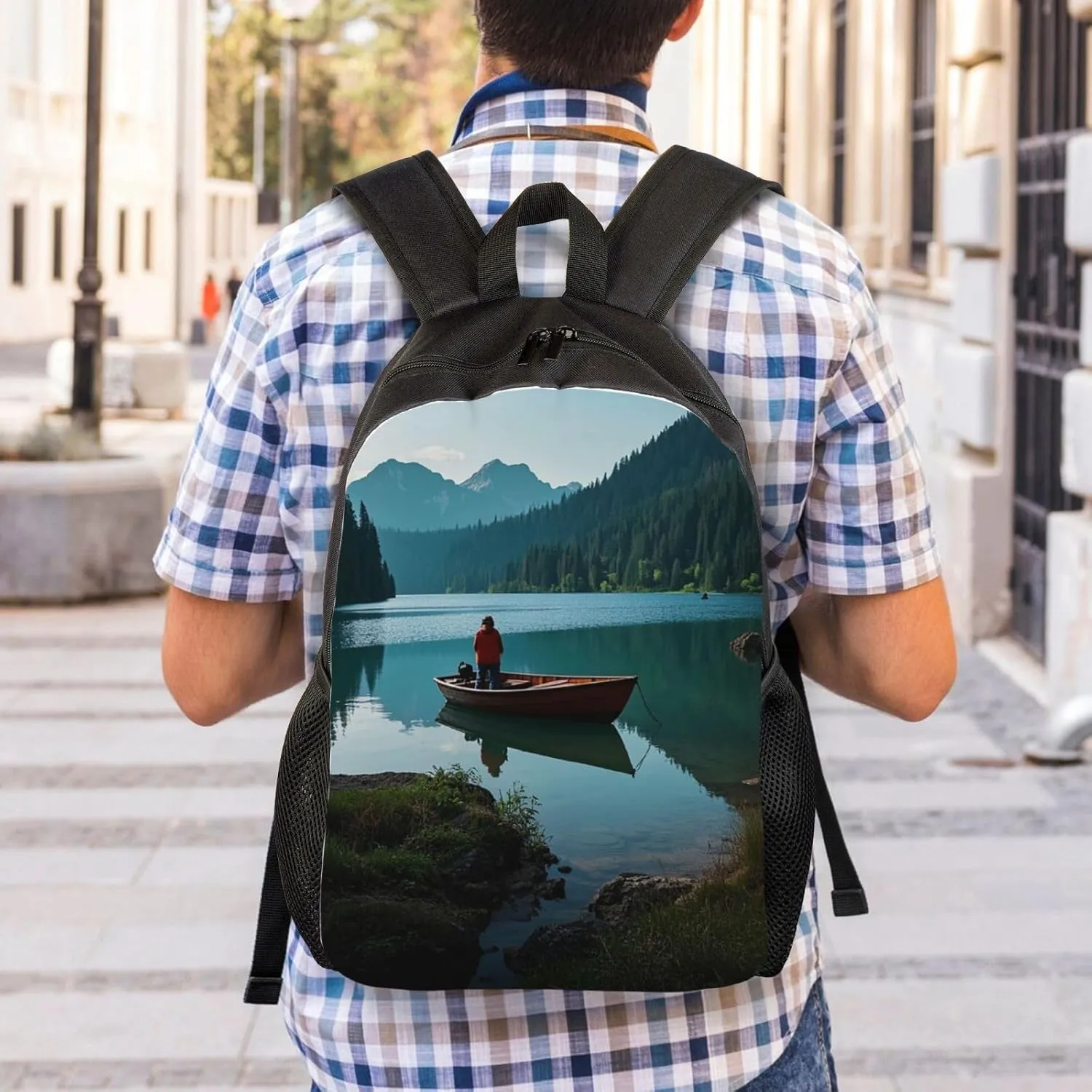 Travel Backpack for Women Men Lightweight 17 inch Laptop Bag Boat at Lake Shore Backpack Casual Daypack