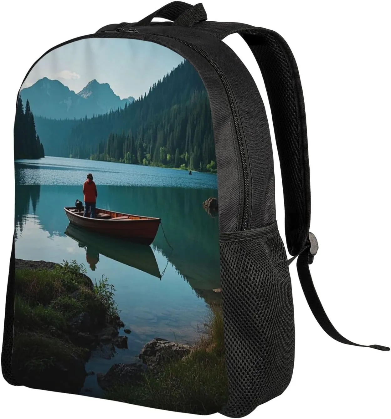 Travel Backpack for Women Men Lightweight 17 inch Laptop Bag Boat at Lake Shore Backpack Casual Daypack