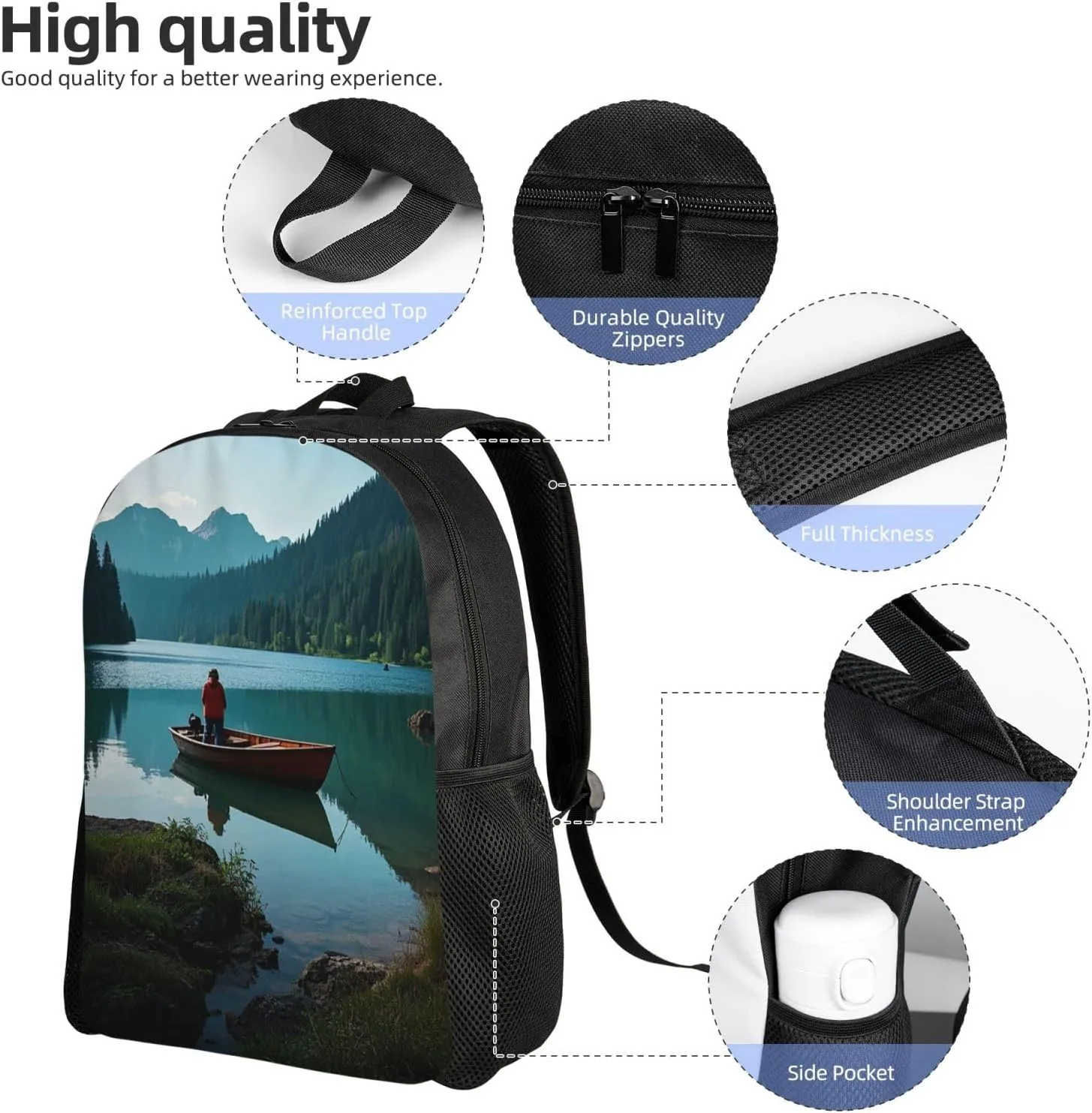 Travel Backpack for Women Men Lightweight 17 inch Laptop Bag Boat at Lake Shore Backpack Casual Daypack