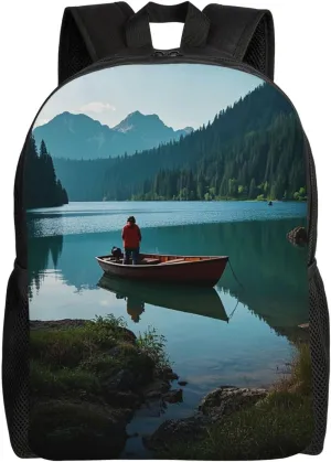 Travel Backpack for Women Men Lightweight 17 inch Laptop Bag Boat at Lake Shore Backpack Casual Daypack
