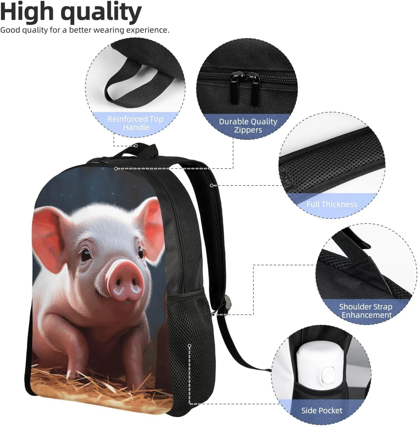 Travel Backpack for Women Men Lightweight 17 inch Laptop Bag Foolish Cute Pig Backpack Casual Daypack