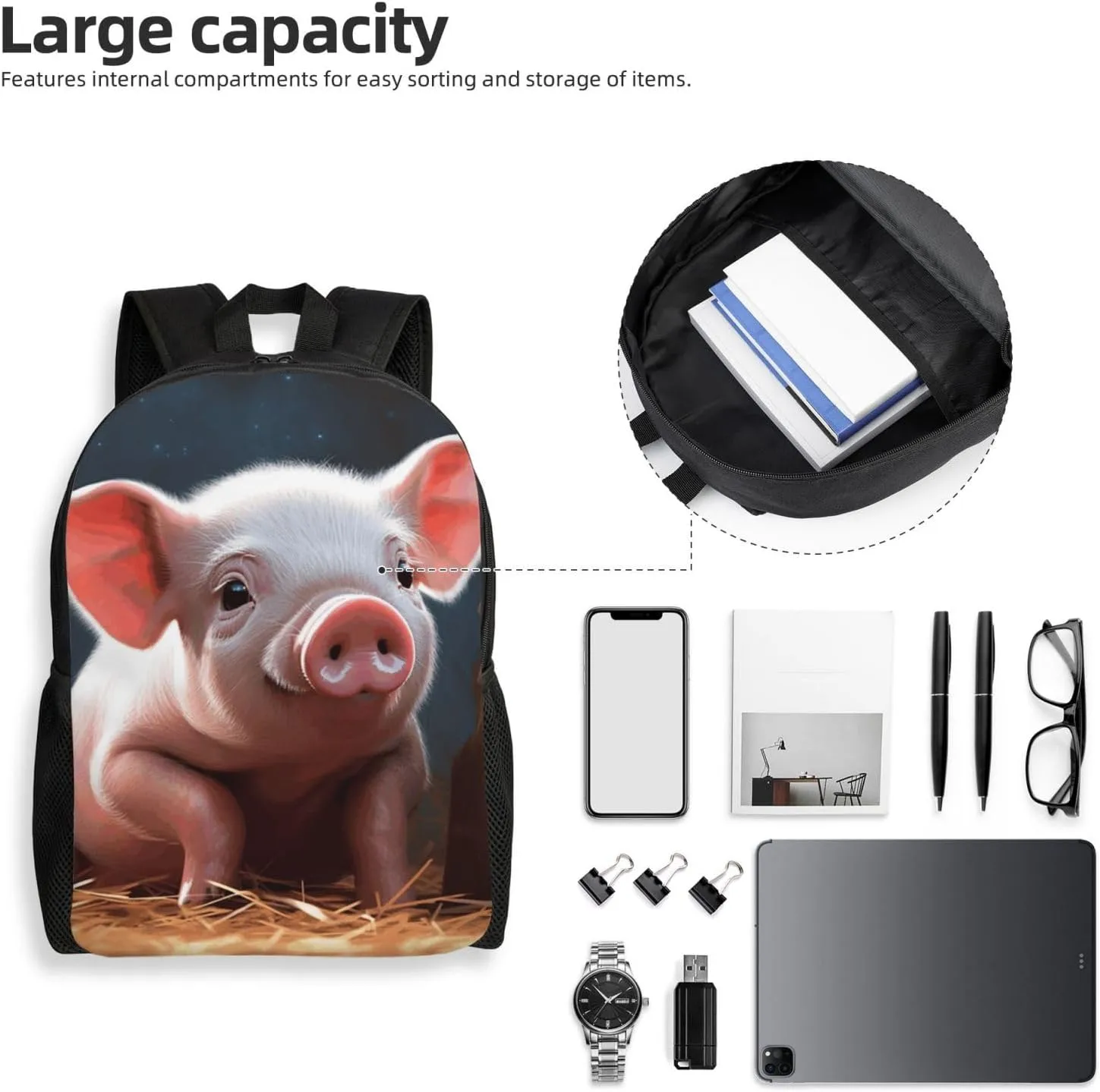 Travel Backpack for Women Men Lightweight 17 inch Laptop Bag Foolish Cute Pig Backpack Casual Daypack